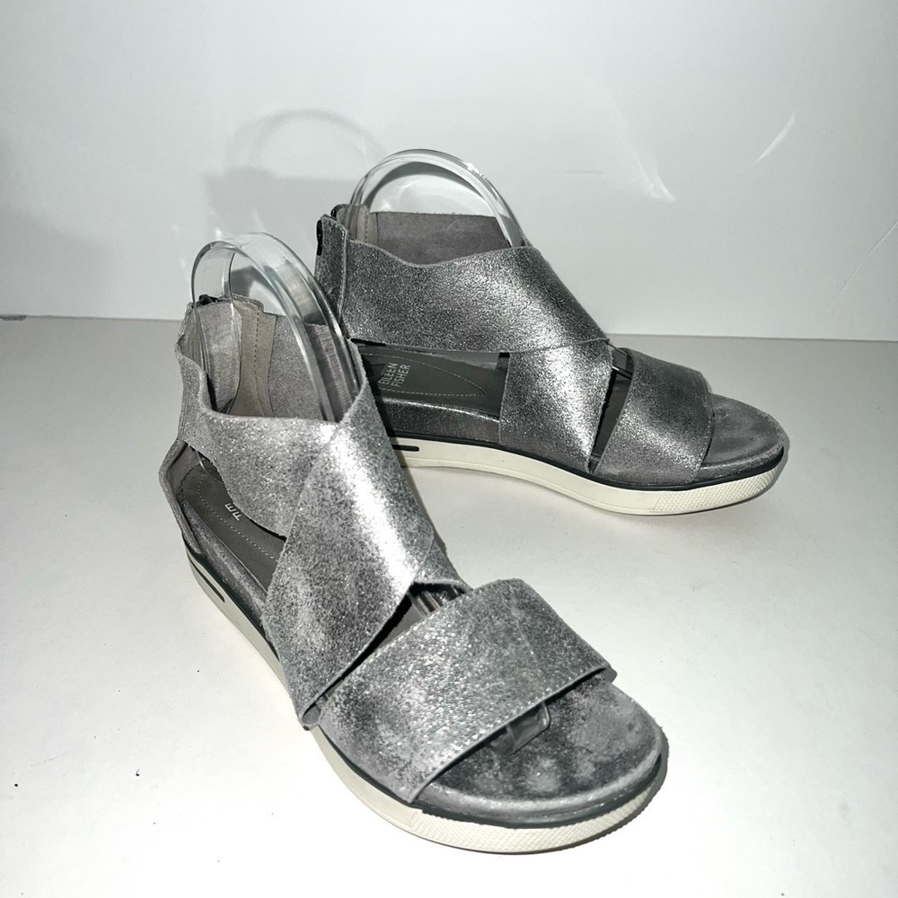 Eileen Fisher Silver Metallic Strappy Sandals